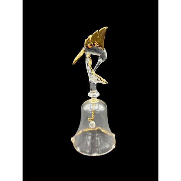 Handcrafted Art Glass Bell With Gold Accents & Hummingbird Design Vintage - Picture 4 of 8